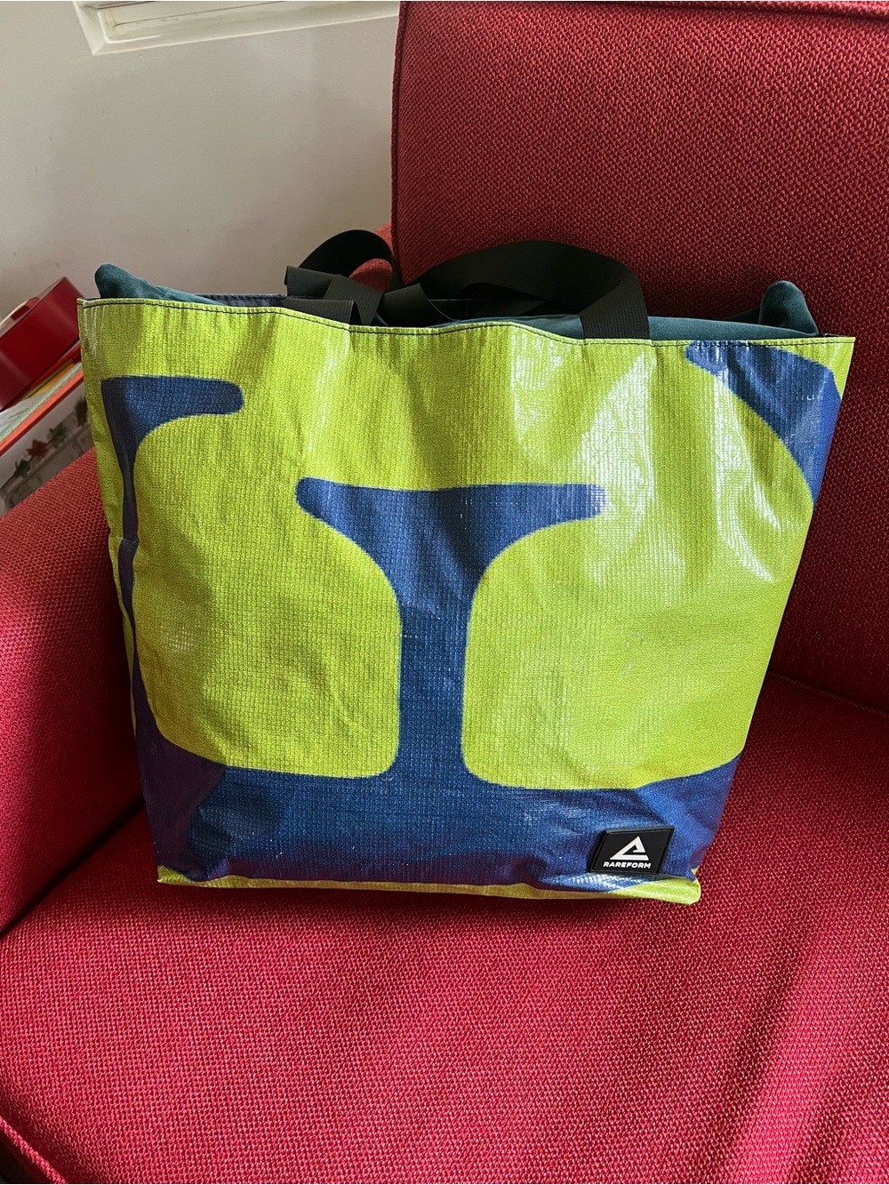 Rareform Blake Tote Bag- Green "E" Made With Repurposed Billboard Vinyl